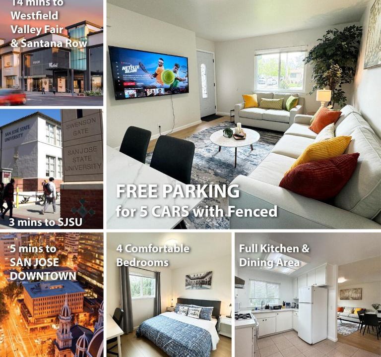 Northside Apartment | 438 Comfortable 4BR Heart Downtown SJ central AC SJSU