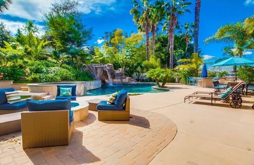 Carlsbad House | La Costa Tropics - Tropical Backyard, Pool, Spa, Water Slide, Waterfall, Grotto
