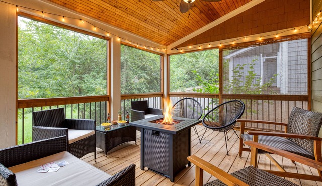 Covered Deck + Firepit | Black Mountain Retreat | Sweetgum by AvantStay