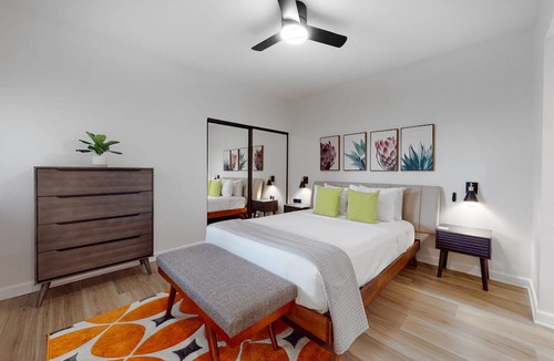 Palm Springs Apartment | Vibrant dog-friendly condo with hot tub, tennis court, pool, W/D, grill & patio